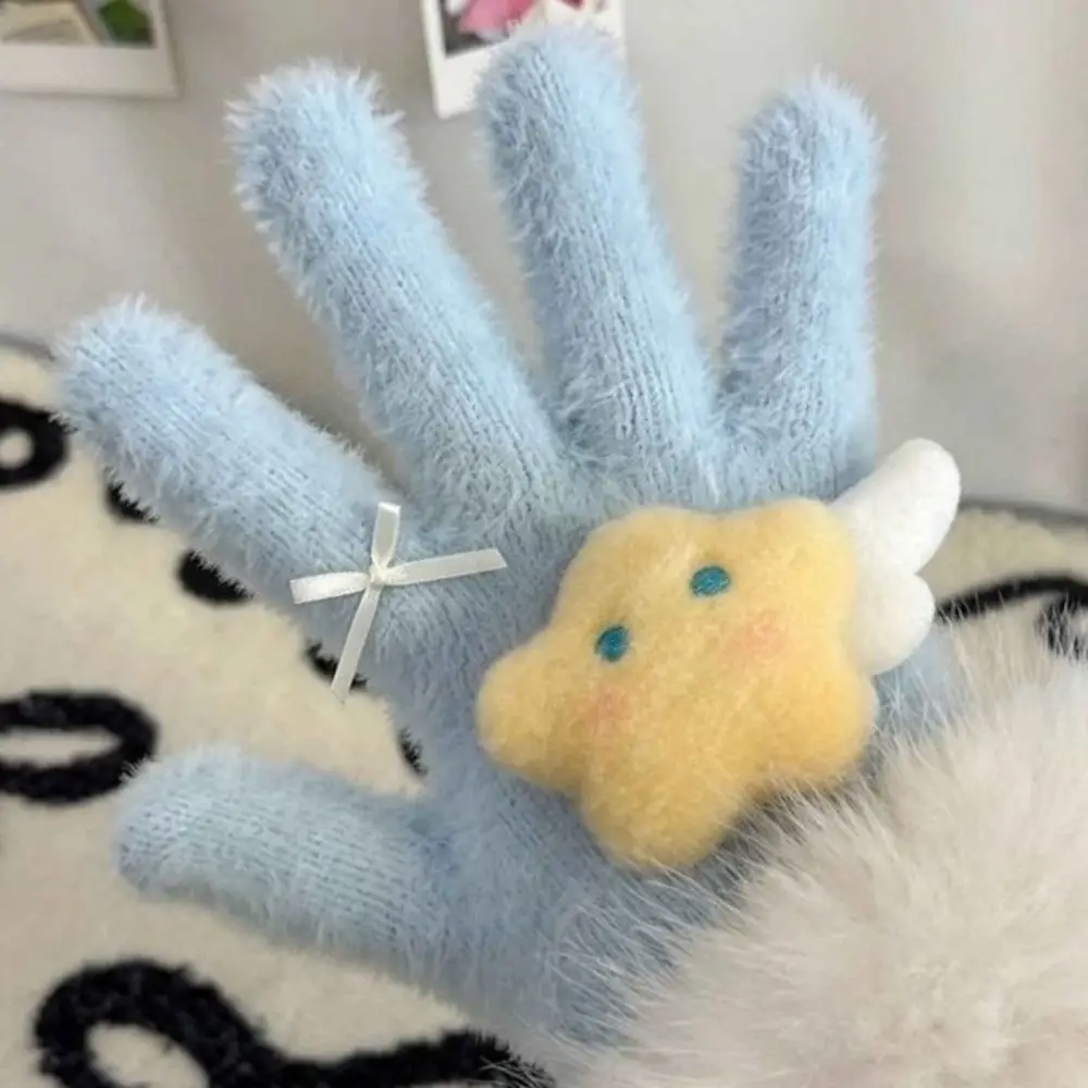 Cute One Size Star Finger Gloves Cold Proof Soft Texture Full Finger Gloves Windproof Girls Winter Gloves Cold Weather Use