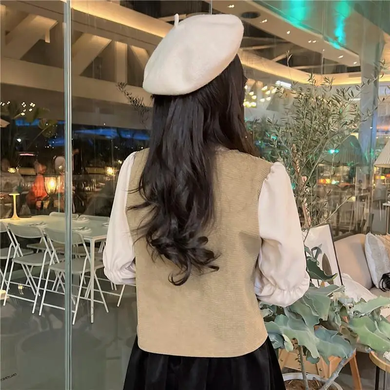 Vintage Elegant Square Collar Blouse Spring Autumn Long Sleeve Female Clothing Basic Stylish Button Patchwork Loose Korean Shirt