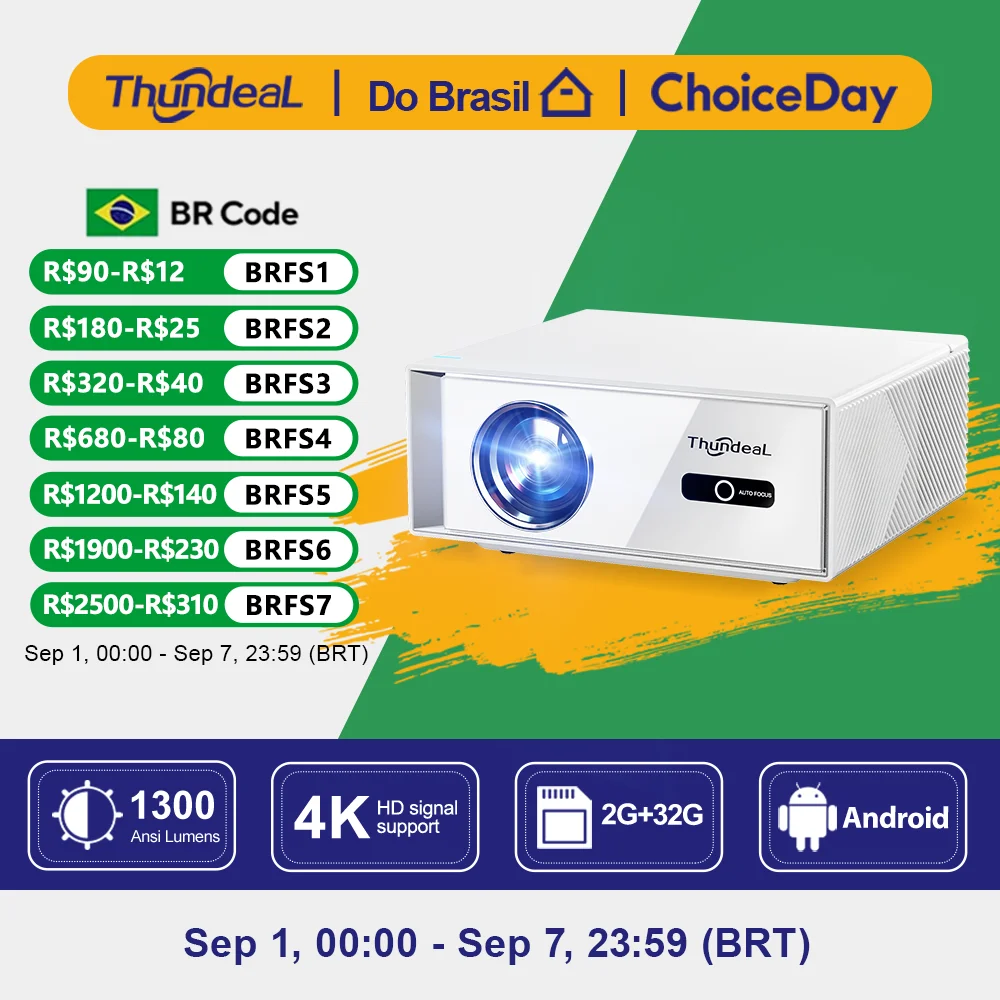 ThundeaL TD95W Projetor 4K Full HD Android Wi‑Fi 2GB/32GB