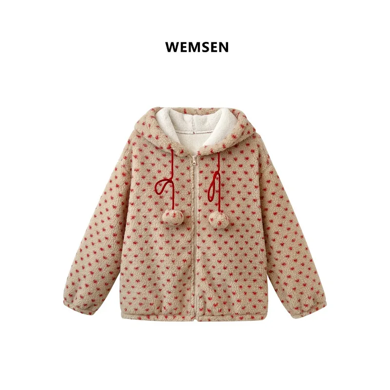 Women's Fashion Autumn Winter Flannel Thickened Coral Fleece Home Wear, Hooded Pajamas and Long Pants Warm Comfort Home Wear Set