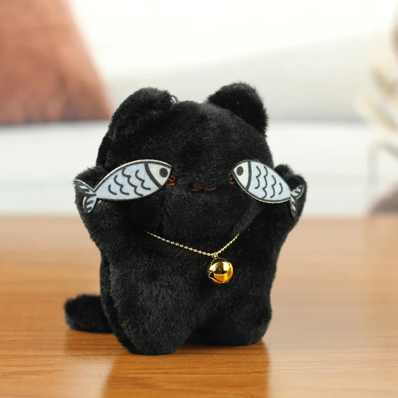 Kawaii timide chat porte-clés pendentif poupée en peluche mignon cloche sac à dos pendentif porte-clés fille cadeau moelleux chaton pendentif sac accessoire