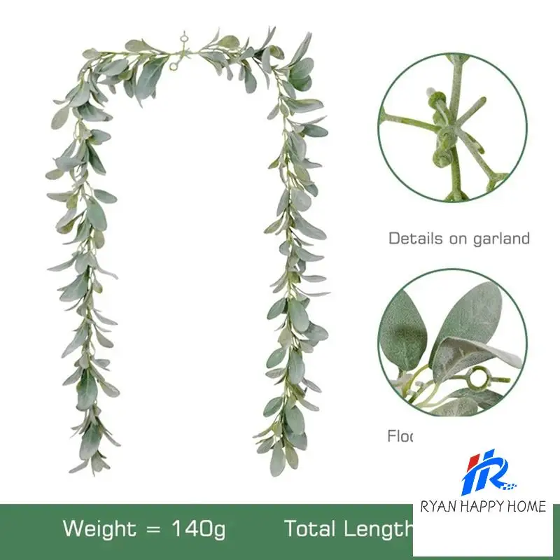 5X Artificial Flocked Lambs Ear Garland - 2Meter Soft Faux Vine Greenery And Leaves For Farmhouse Mantel Decor