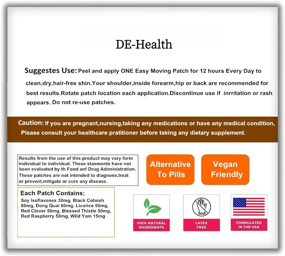 Womens Support Transdermal Patches Hormone Regulation Menopause Support -30 Patches One Month Supply