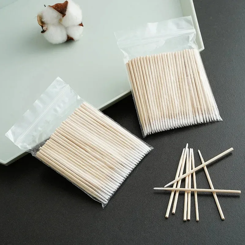 50-1000 Houten Katoenen Hoofd Polish Remover Art Tool Nagels Hout Wattenstaafje Schone Sticks NailManicure Corrector Nagellak tool