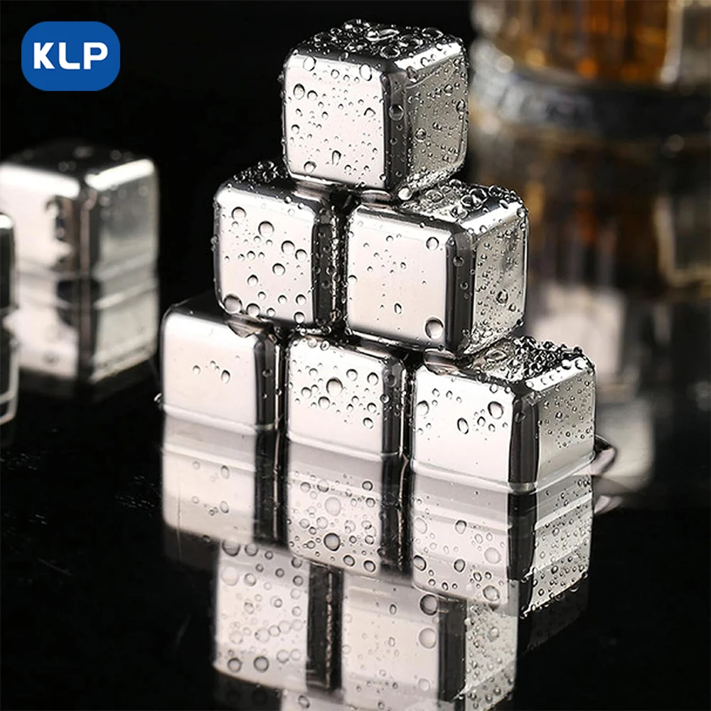 KLP Stainless steel ice cubes, reusable whiskey rocks for cooling drinks, wine, beer and other beverages