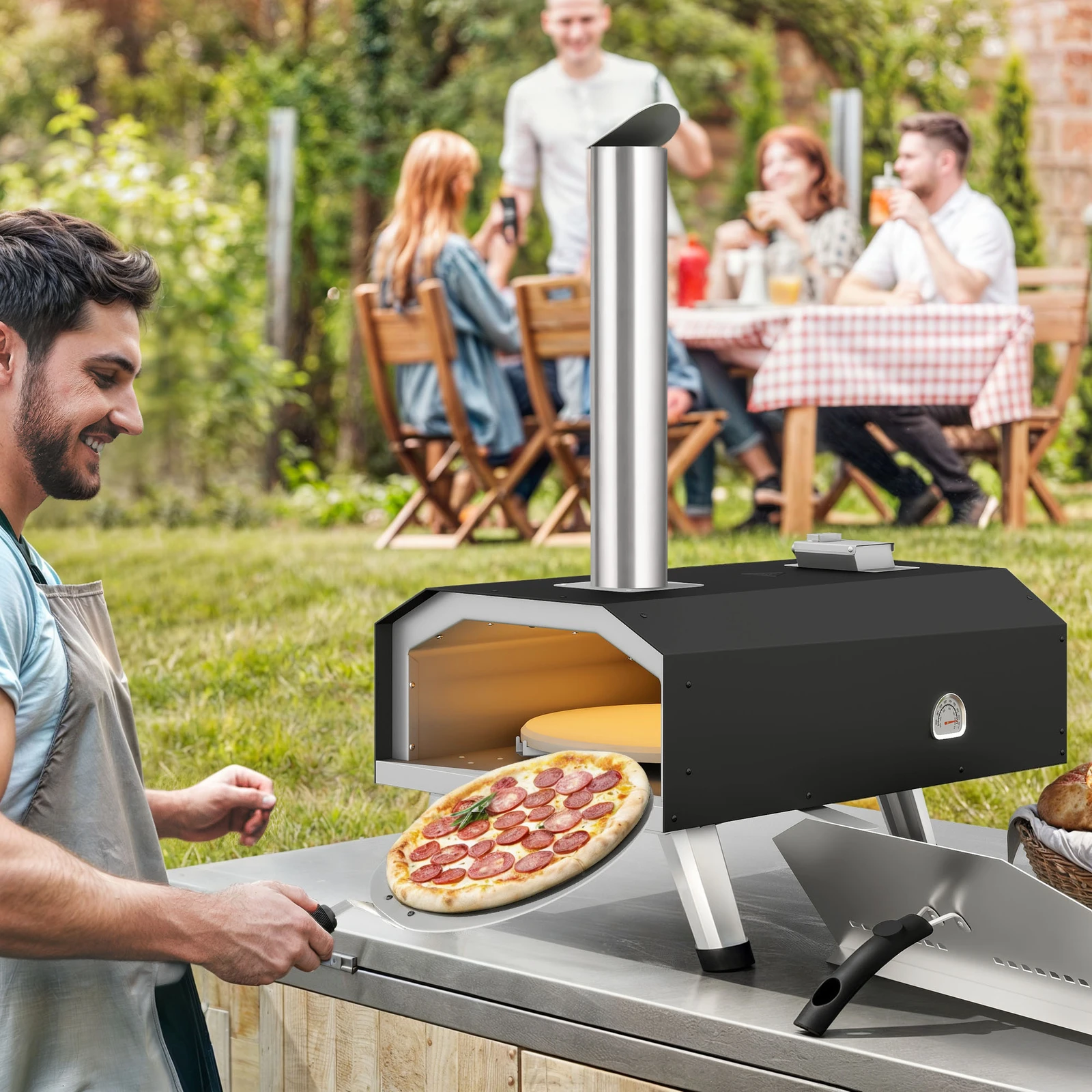 

Pizza Oven Wood Pellet Grill Pizza Maker Stainless Steel Camping Party