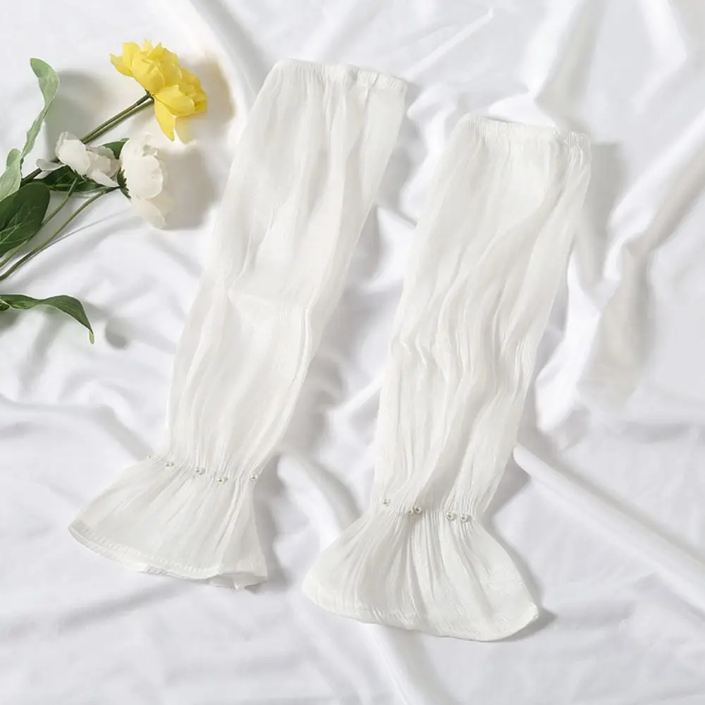 

Lace Ice Silk Sleeves Gloves Pearl Shiny Summer Sunscrean Sleeves Simple Outdoor Arm Cover Driving Arm Sleeves Lady/Girl