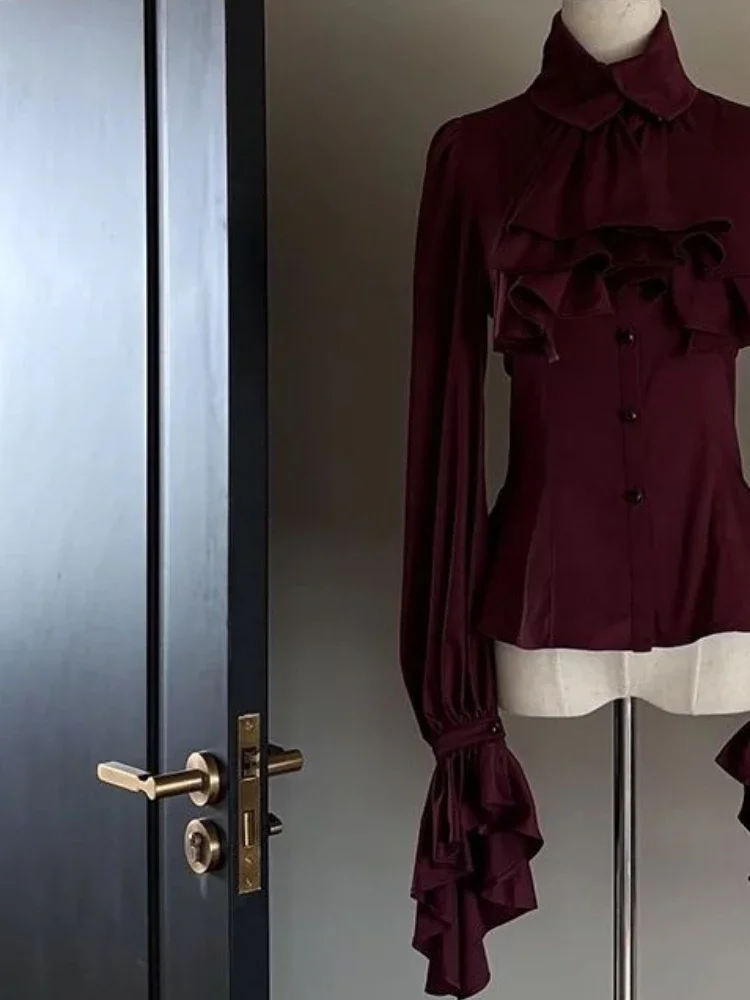 Lolita Sweet Flare Sleeve Blouse Y2k Aesthetic Ruffle Grunge Bodycon Shirt Tops Women Harajuku Single Breasted Vintage Blusas