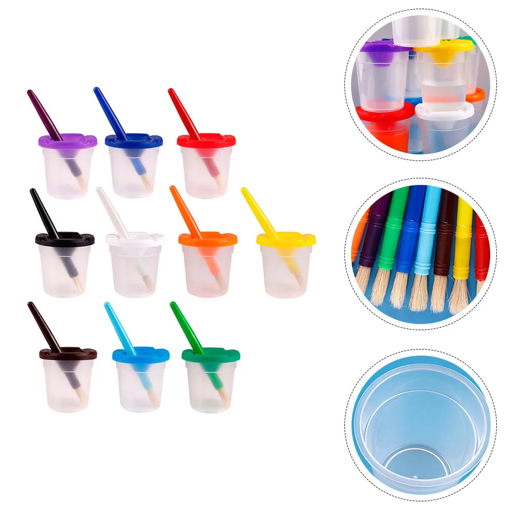 

10 Sets Pen Washing Cups Children Paintbrush Kits Multi-Function Art Supplies for Kids Safe Non-Toxic Painting Brush Washers