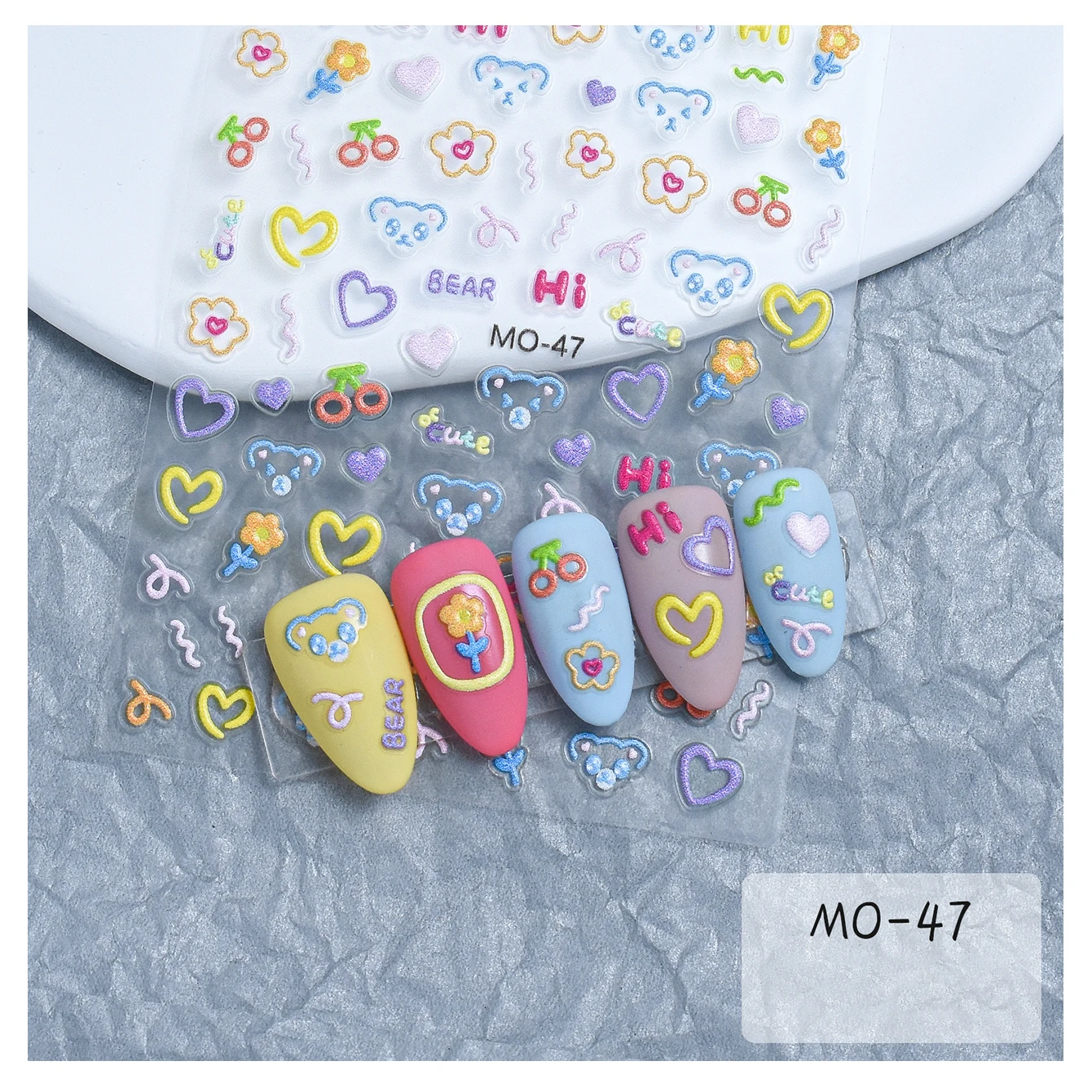 2024 Jelly Design Tulip Flowers Love Heart Color Lines 5d Embossed Reliefs Nail Art Stickers Lovely Manicure Nail Decals