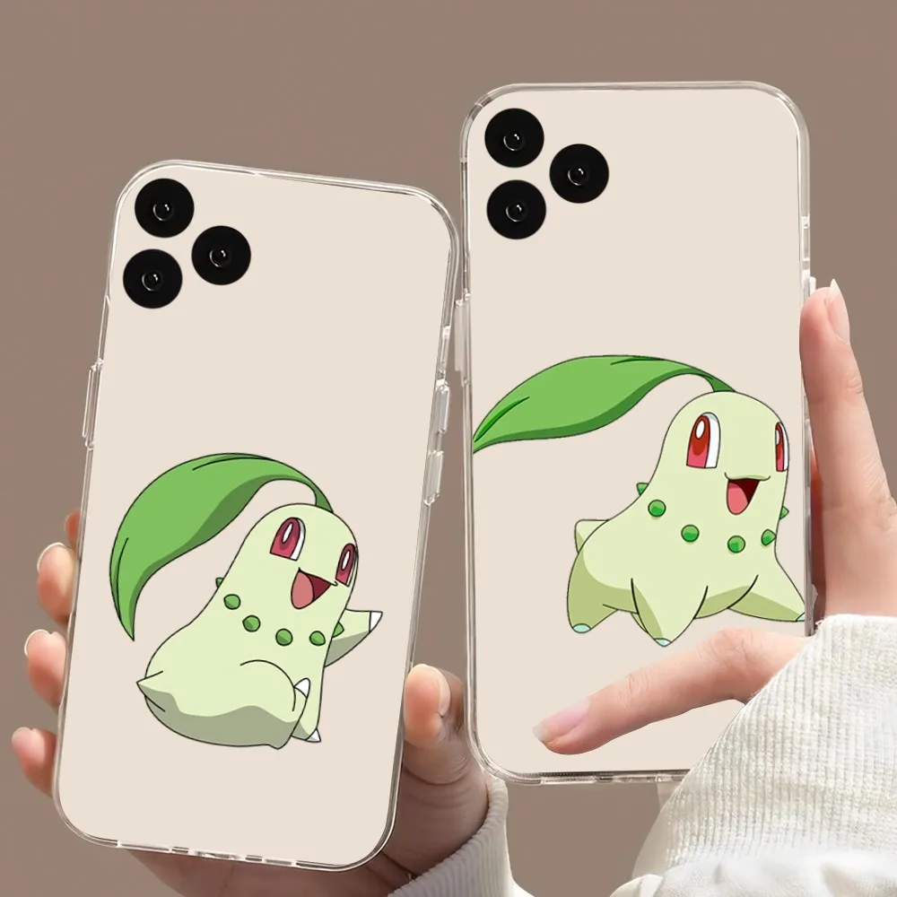 MINISO P-Pokemon Chikorita Phone Case For Samsung Galaxy S22 S23 S30 Note Plus 20 10 Lite FE ULTRA Transparent Cover