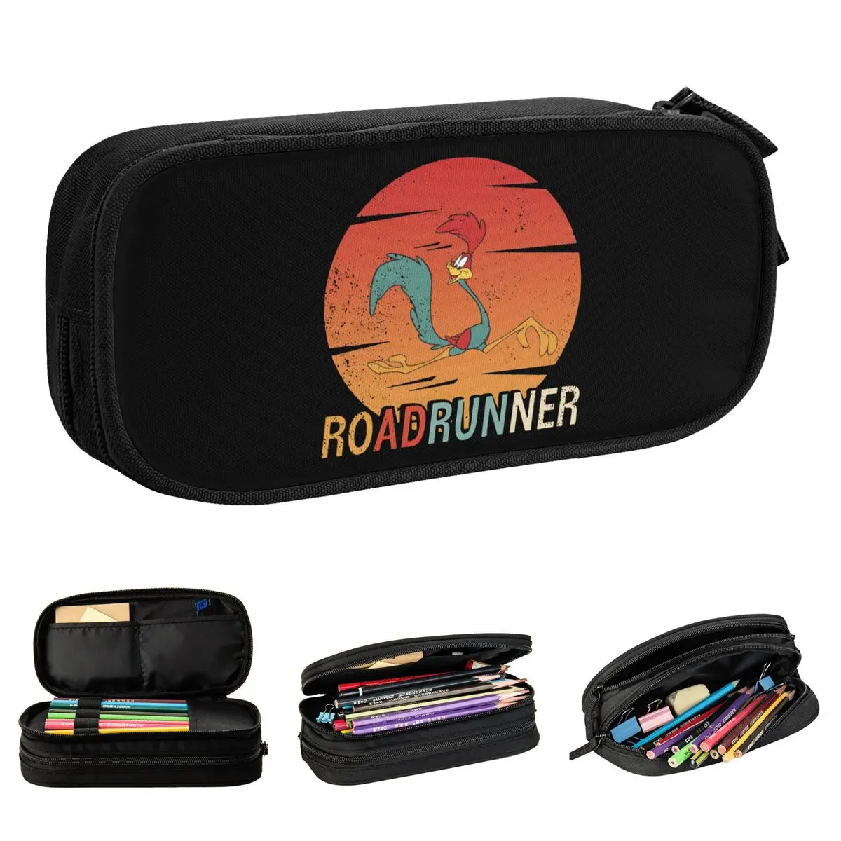 Vintage Retro Roadrunner Silhouette Pencil Cases Pencil Box Pen Holder for Girl Boy Large Storage Bag School Supplies Stationery