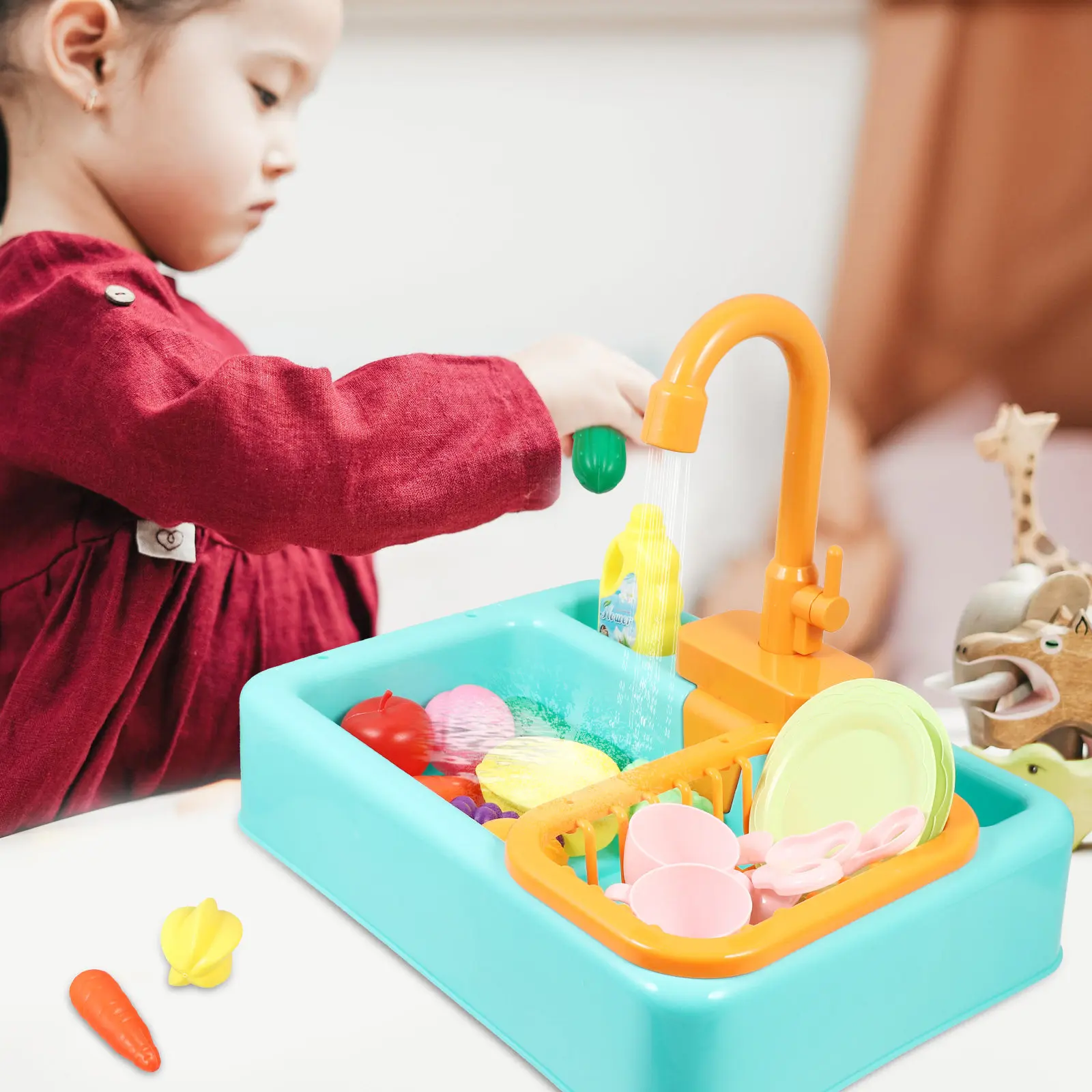 1Set Electric Circulating Water Dishwasher Playhouse Creative Kids Educational Kitchen Appliance Simulation Dishwashing