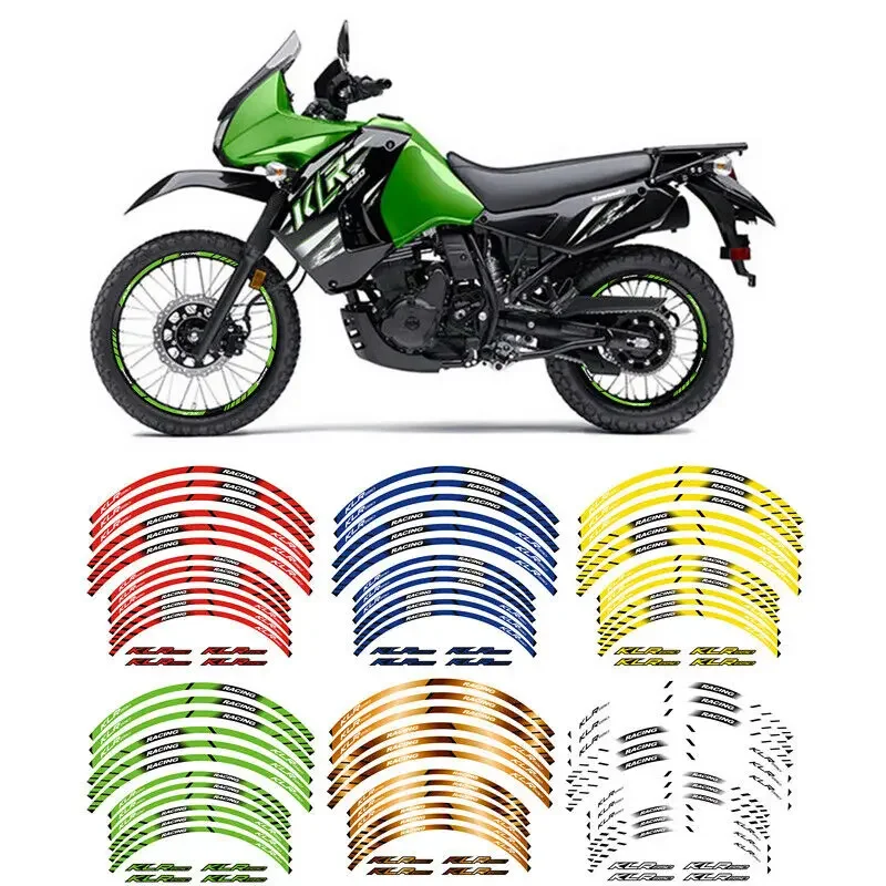 For KAWASAKI KLR650 KLR 650 1987 - 2023 Motorcycle Reflective Wheels Hub Rim Tire Stripes Decorative Stickers Decals Tape Set