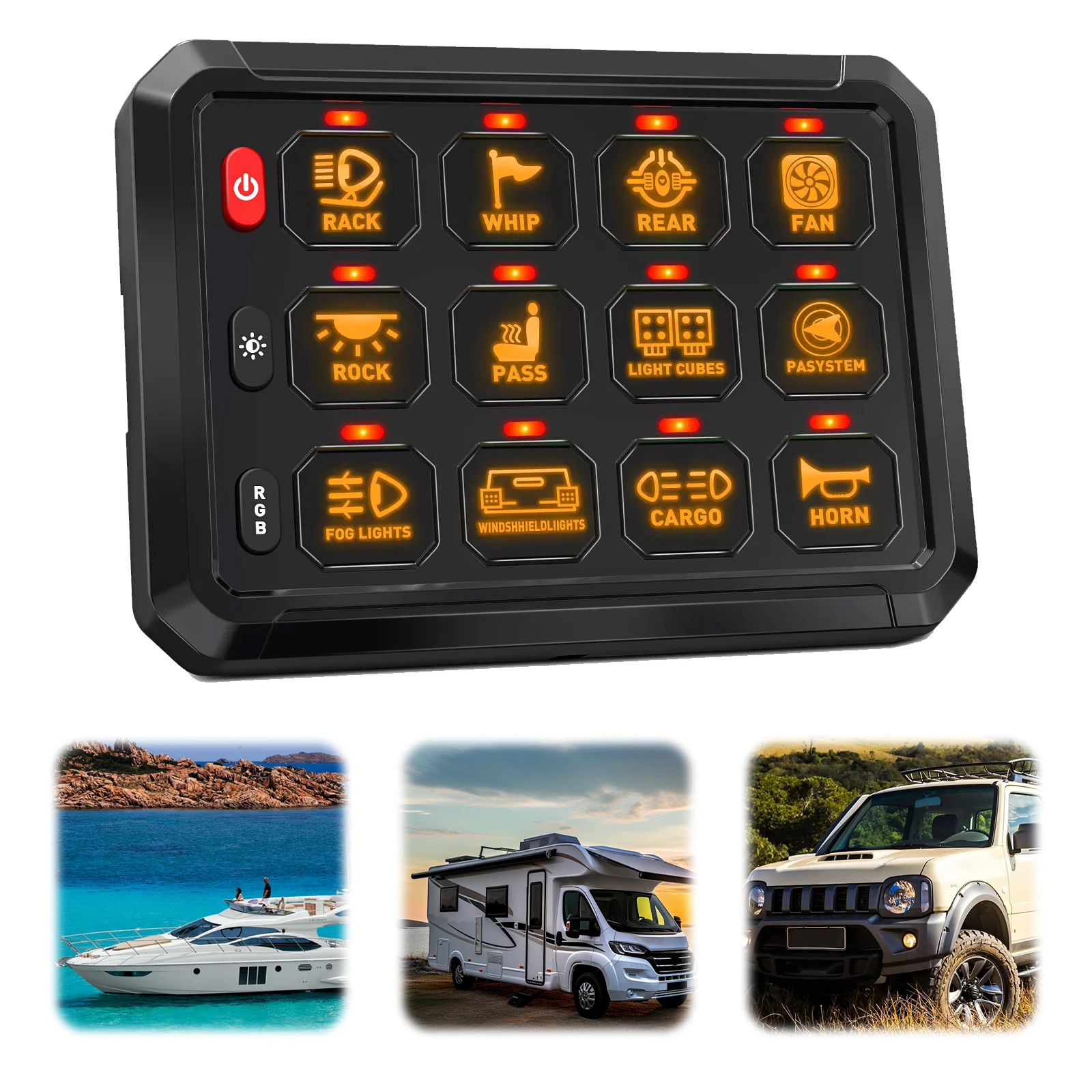 

12 Gang Switch Panel 12/24V Electronic Relay System DIY Backlit Car Touch Switch Panel for Car Truck Offroad RV Van