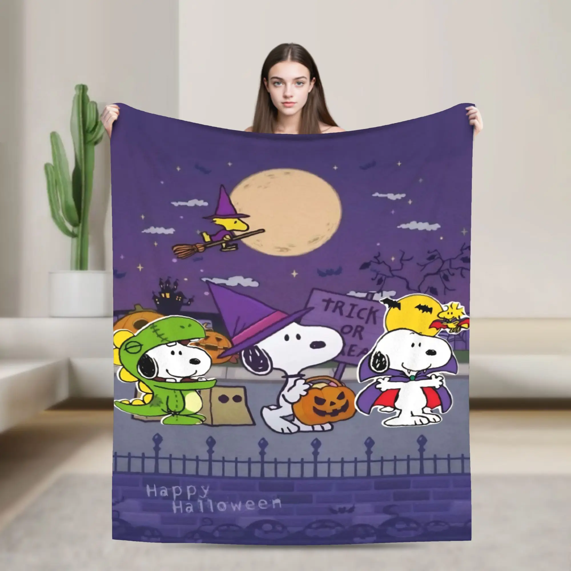 Halloween Snoopys Plush Blankets Horro Pumpkin Novelty Throw Blanket for Home Hotel Sofa  125*100cm Bedspread