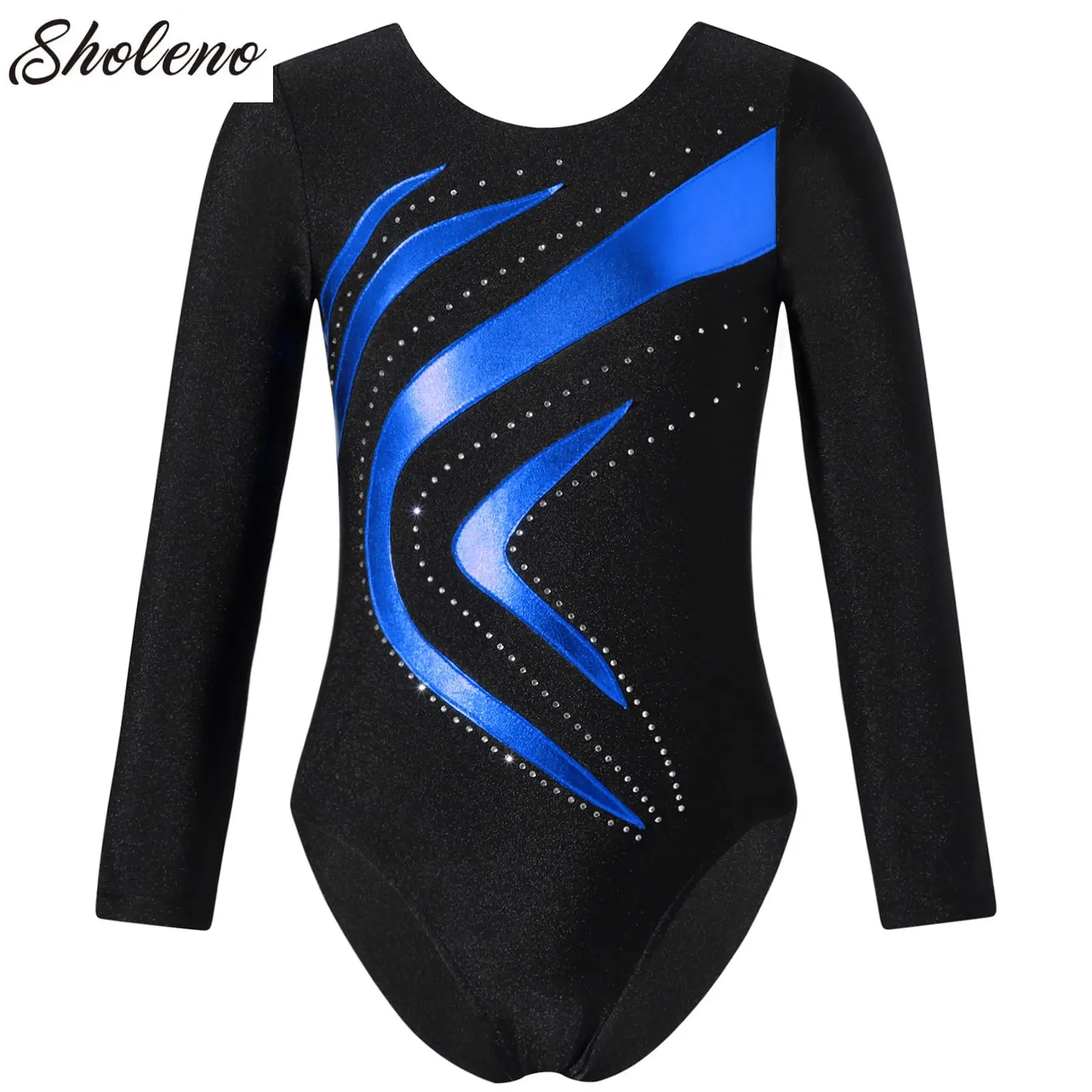 

Kids Girls Ballet Dance Leotard Rhythmic Gymnastics Figure Skating Yoga Bodysuit Long Sleeve Shiny Rhinestone Catsuit Dancewear