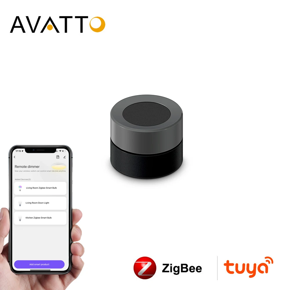 AVATTO Tuya ZigBee Smart Knob Switch,Wireless Automation Scene Remote Button Controller,Dimmer Switch work with Smart bulb