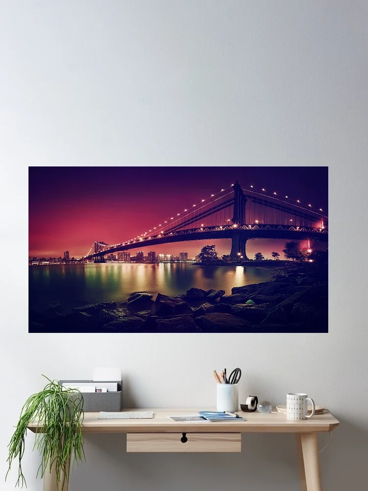 Manhattan Bridge, Art Print Canvas Poster, Living Room Decor, Home Wall Picture