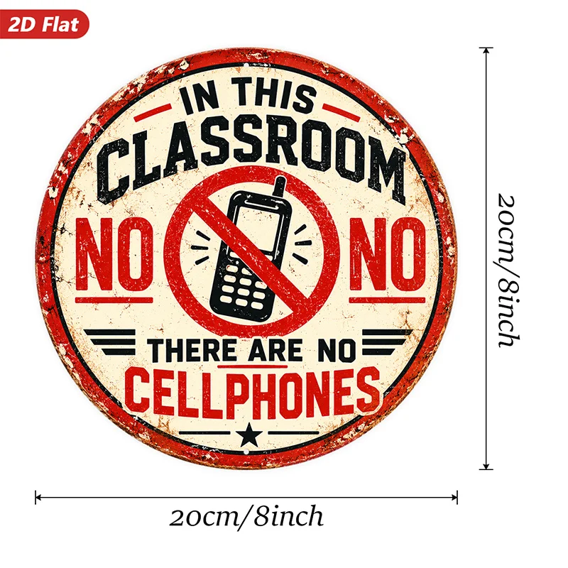 CIFBUY Vintage Distressed No Cell Phone Metal Sign Red Black Cream Palette Durable Waterproof Aluminum Wall Art For Classroom Of