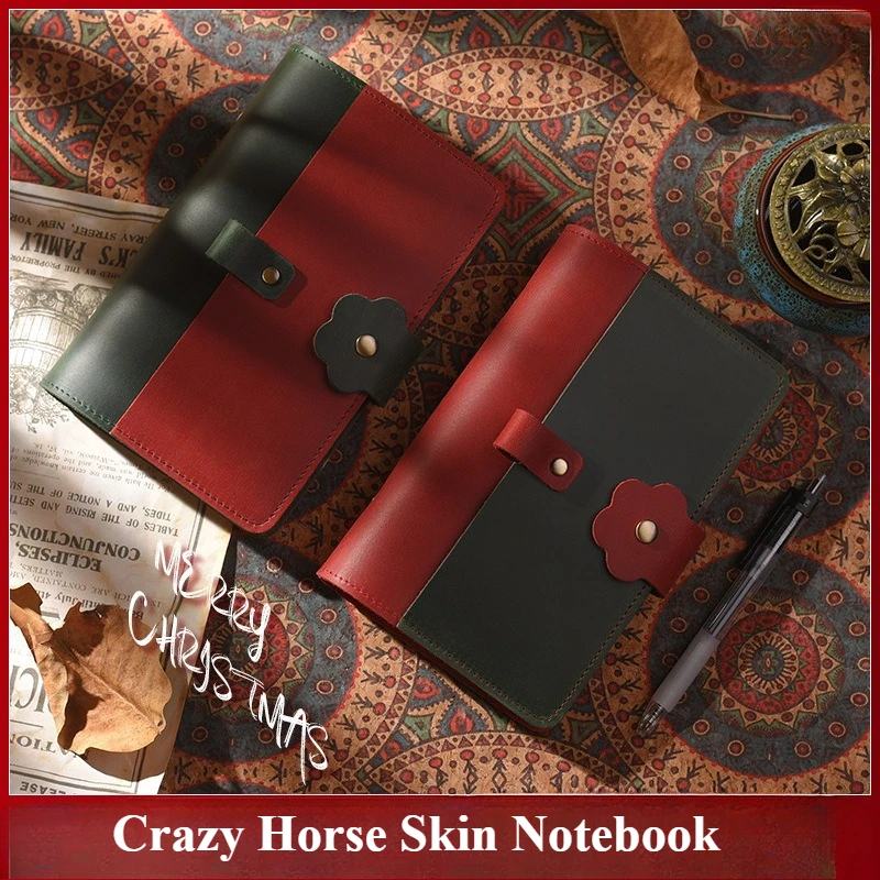 Crazy Horse Leather Handbook A6 Carry Business Notebook with Pen Insertion Storage Leather Handbook