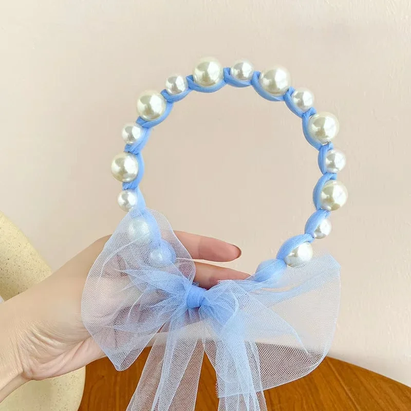 

Girls Super Cute Headband Hair Finishing Hairpin Children Streamer Hair Accessories Pearl Headband Baby Cute Princess Female