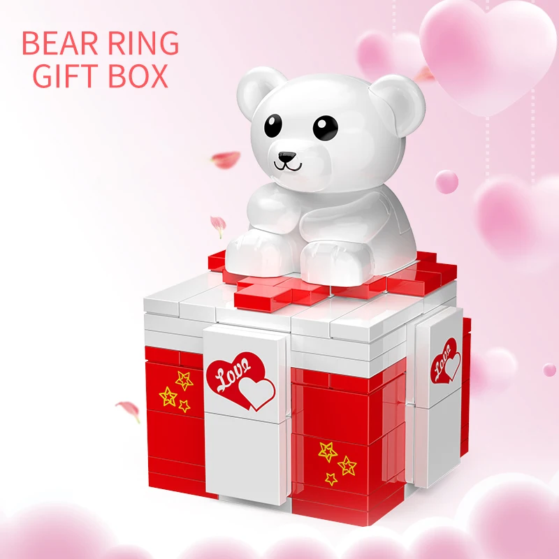 495pcs Mini Romantic Bear Ring Box Building Blocks City Gift Cute Cat Box Desktop Decorations Bricks Toys for Girls Gifts