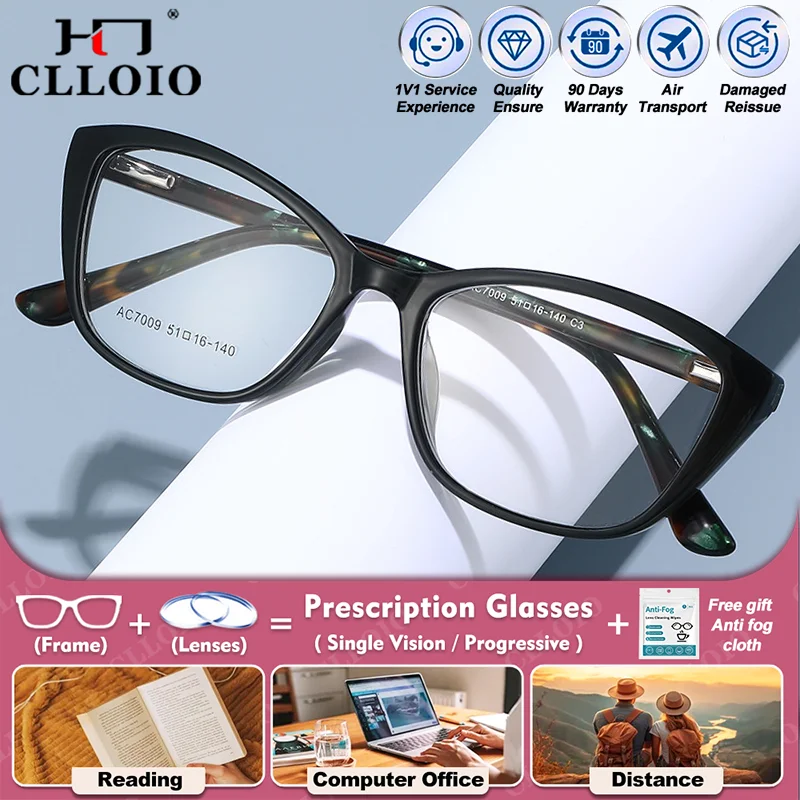 

CLLOIO Simple Cat Eye Reading Computer Prescription Eyeware Trendy Women Anti Blue Light Progressive Photochromic Myopia Eyeware