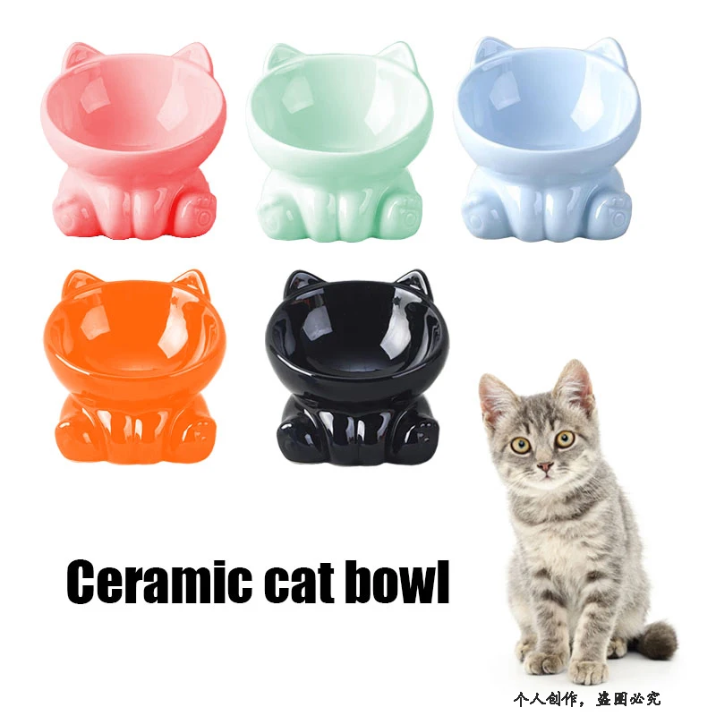 1pcs Cat Food Water Bowl Pet Animal Ceramic Eating Food Water Bowl Dish Comfort Pet Feeding Bowls Dog Accessories