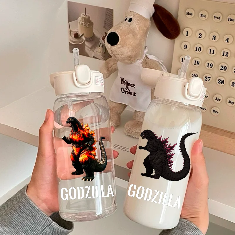 600ML Godzilla Cartoon Kaiju Dinosaur Straw Plastic Water Cup Portable Leak Proof Water Bottle Outdoor Sports Water Bottle