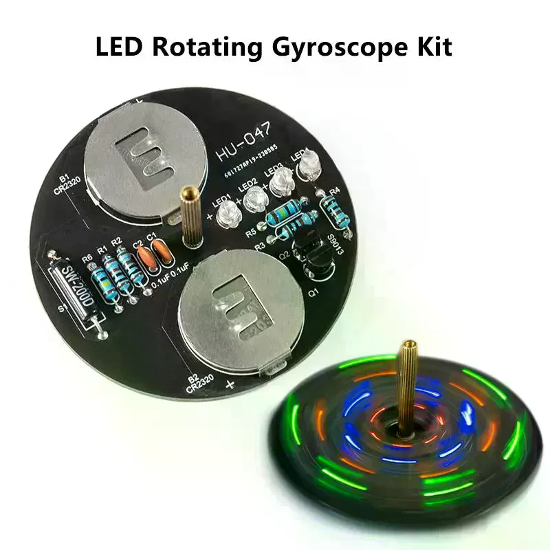 LED Rotating Gyroscope DIY Kit Blinking Lights Circuit Board Soldering Practice Electronics Kit For Beginner Soldering Learning
