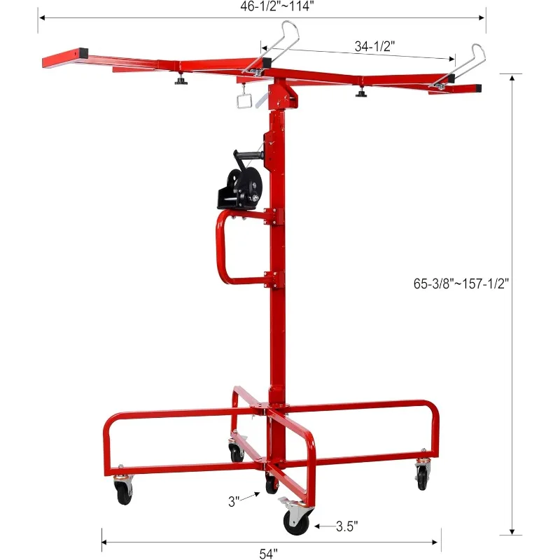 13FT Drywall Lift Sheetrock Lift, 150LBS Drywall Lift Panel Hoist with 4 Lockable Wheels for Ceiling, Drywall Rolling Lifter Pan