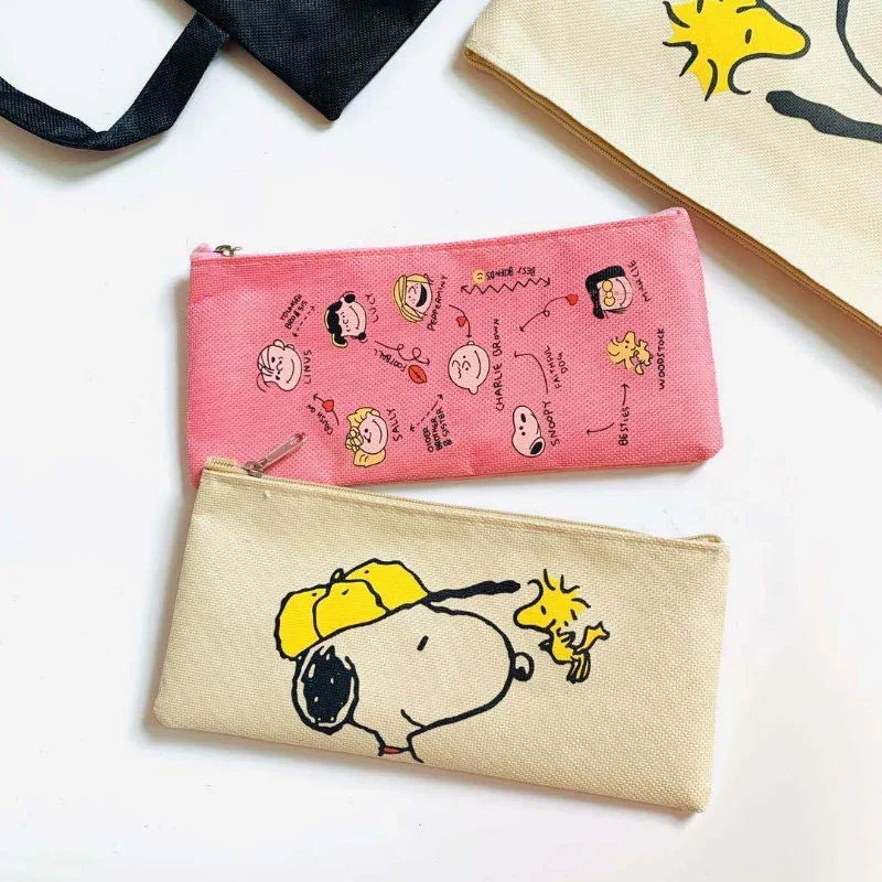 Astuccio Snoopy Kawaii in tessuto Oxford di grande capacità per ragazze e ragazzi, astuccio per matite per cuccioli di cartone animato, astuccio per