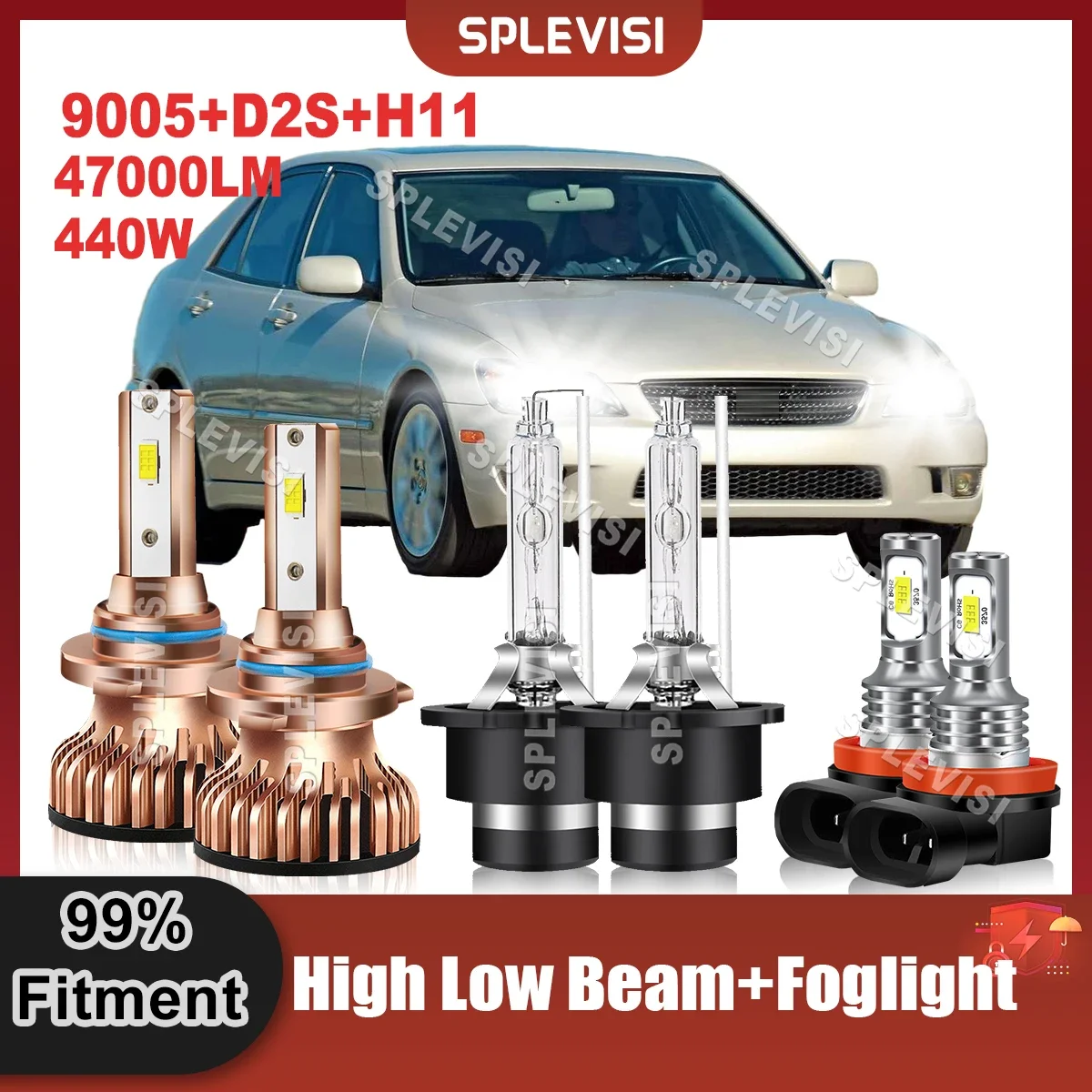 

Replace Combo Light Bulbs 6000K HID White For Lexus IS300 2003 2004 2005 LED 9005 High Beam D2S Xenon Lamp Low Beam H11 Foglamp