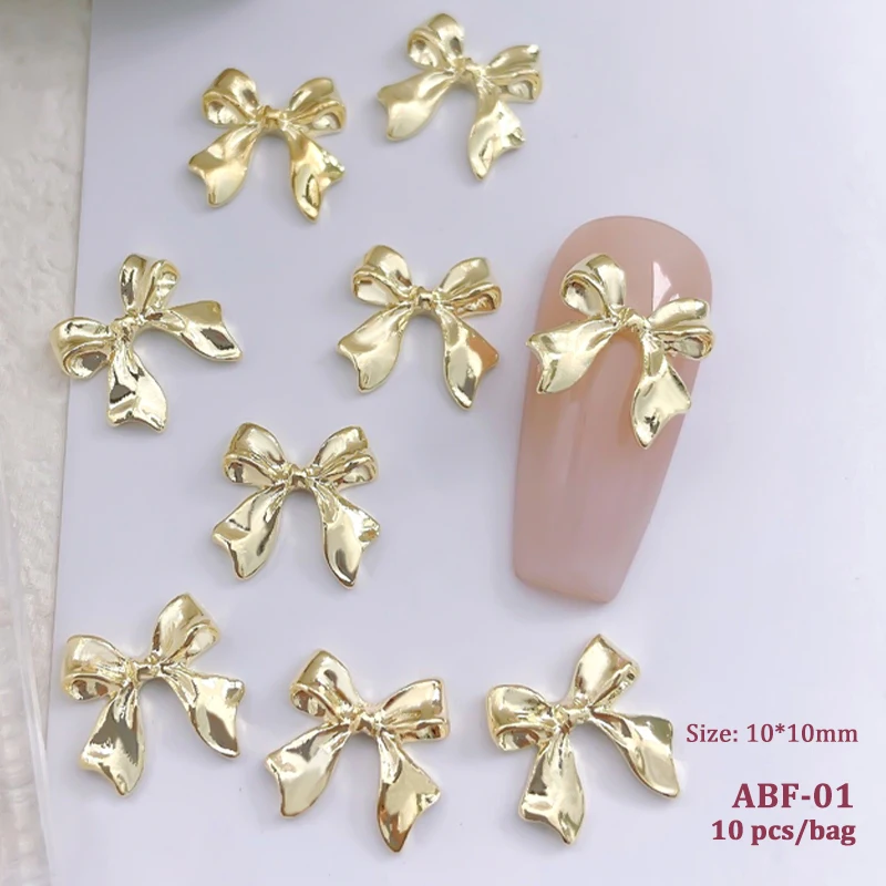 10 Stück Legierung Schleife Nägel Kunst Charms Dekorationen 3D Luxus Metall Silber Gold Bögen geformt Schmuck DIY Maniküre Designs Zubehör – Detail 6