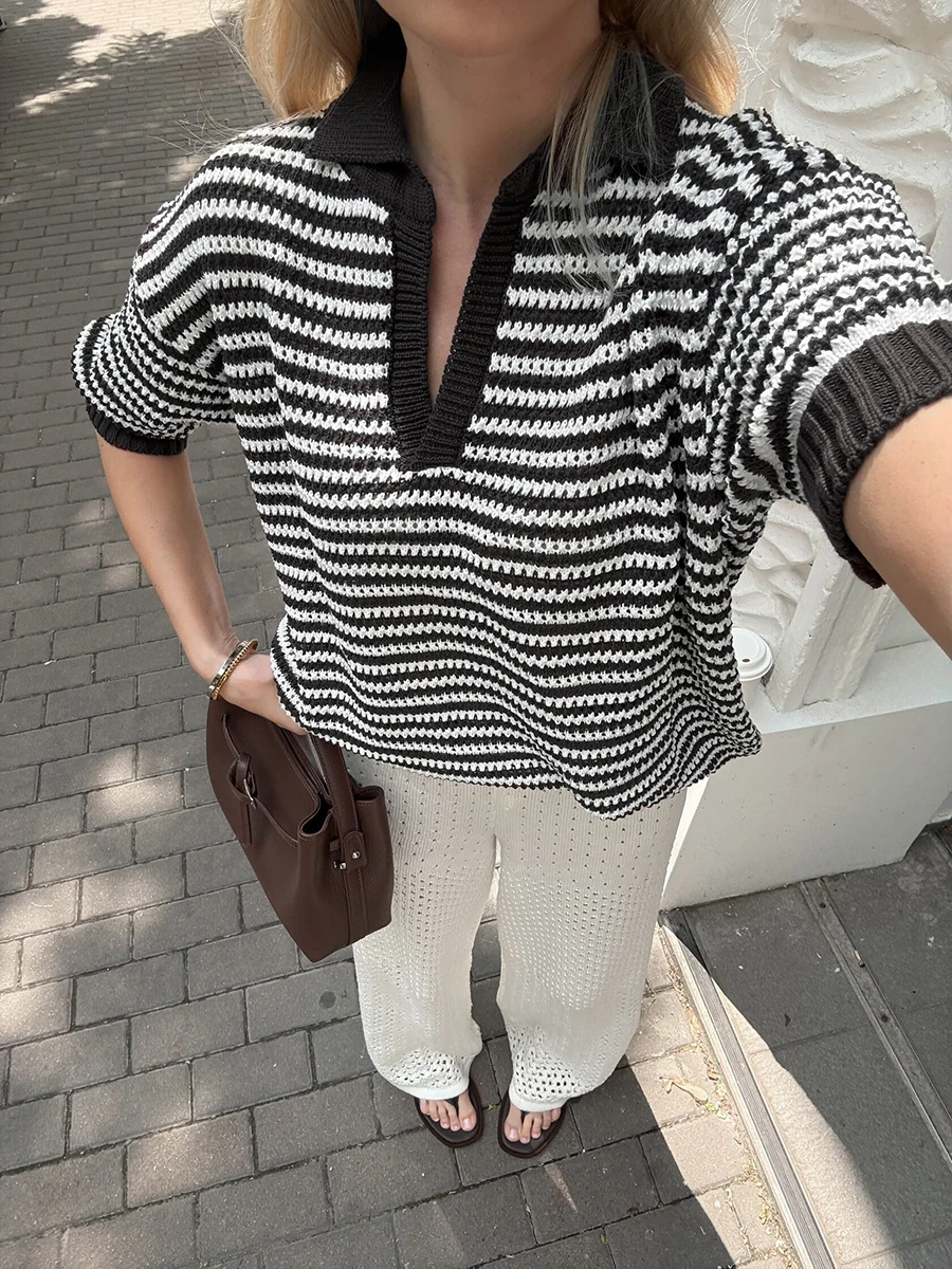 

Bornladies Women's Fashion Temperament Striped Open Top 2026 European and American Summer Breathable Casual Versatile Pullover