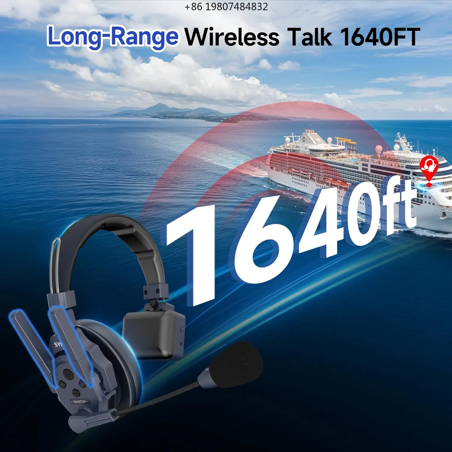 Auriculares de Comunicación con Conexión sin Maestro, 500m, 45ms, Baja Interferencia Xtalk Master XM8, Micrófono Inalámbrico Inteligente de 2.4GHz, Bidireccional