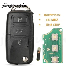 jingyuqin Smart Car Key Fob 433MHZ ID48 1K0959753N 7N5837202 For VW PASSAT Skoda Fabia Octavia Fabia CADDY GOLF POLO HU66 Blade
