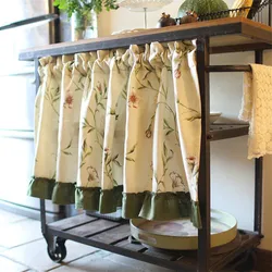Half Curtain Floral Print Short Curtain for Kitchen Window Curtain Linen Cafe Cabinet Cover Dust-proof Rustic Room Decoration