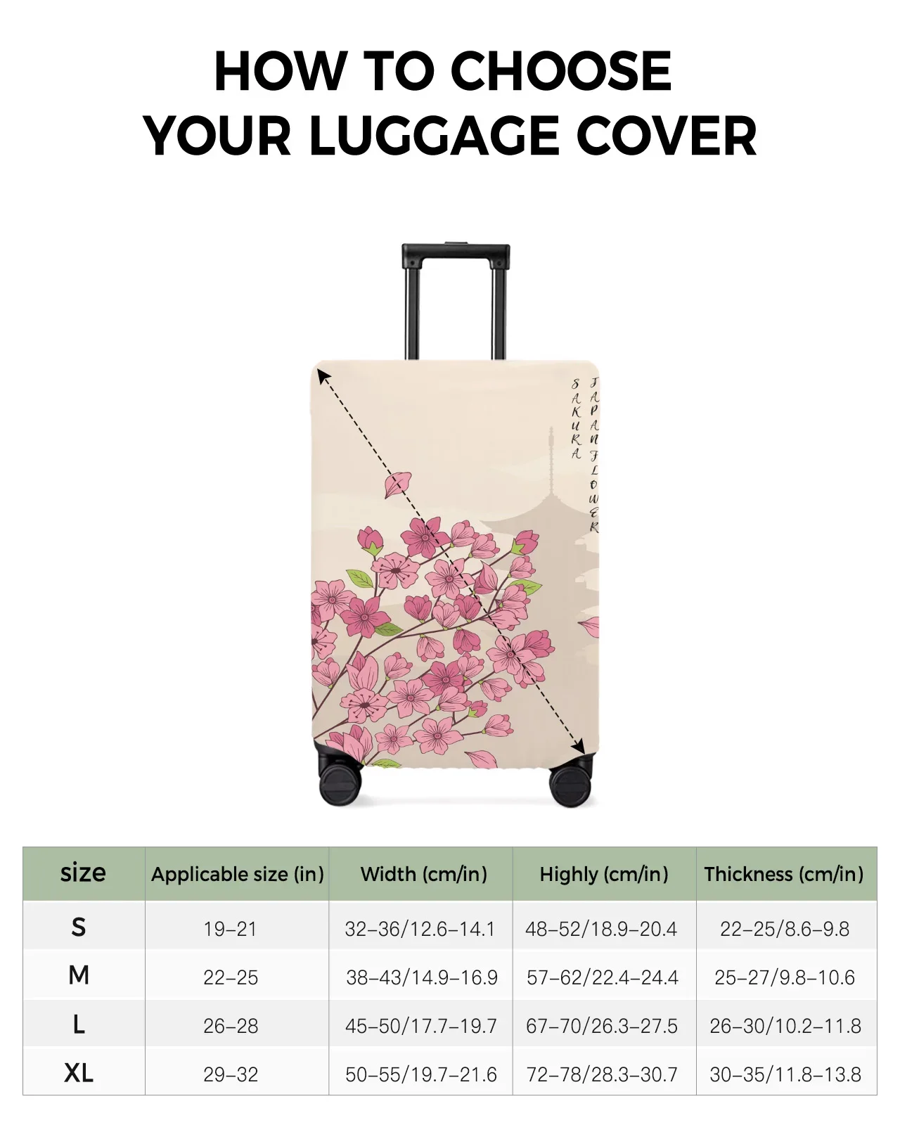 Cherry Blossom Flower Tower Japanese Luggage Protective Cover Travel Accessories Suitcase Elastic Dust Case Protect Sleeve