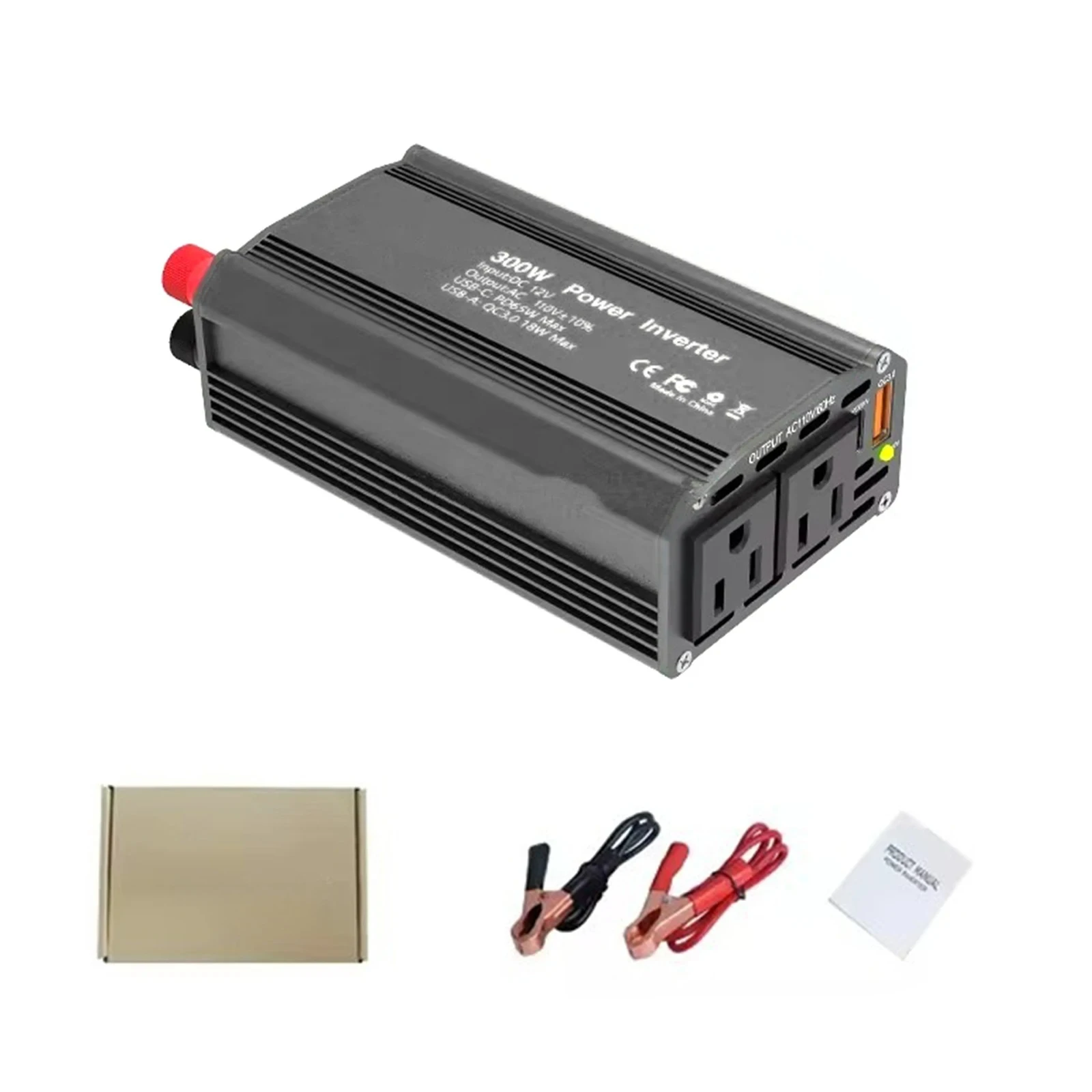 300W Automotive Power Inverter K23603-B - 12V DC to 110V AC with PD65W & QC3.0 Fast Charging