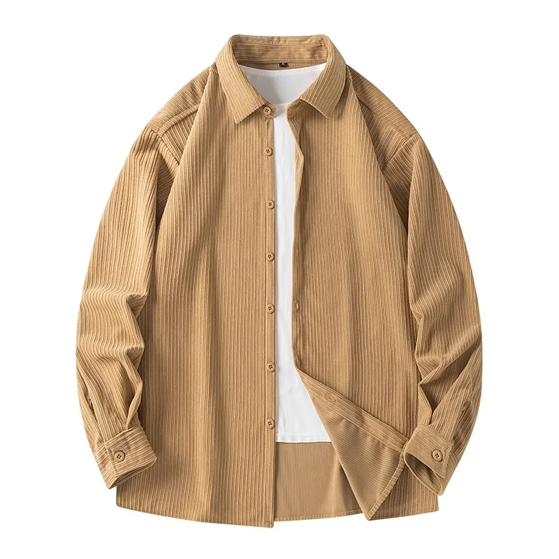 

Trendy Corduroy Long Sleeve Men's Shirt Loose Couple Outerwear Retro Style Spring Fashion Youthful Pure Color Button Detail