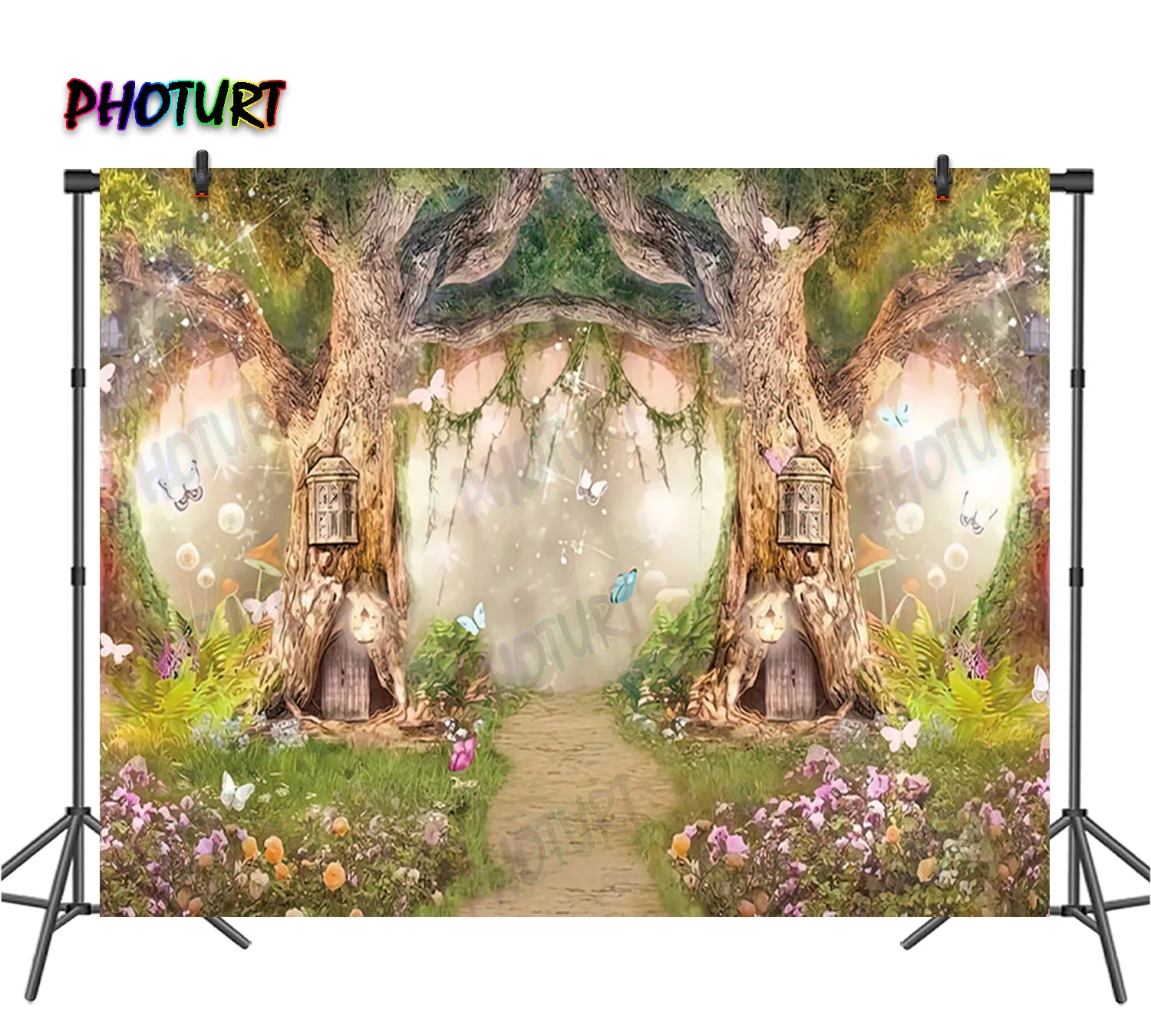 

PHOTURT Dreamy Fairytale Backdrop Birthday Party Background Green Forest Vinyl Polyester Photography Studios Decoration Props