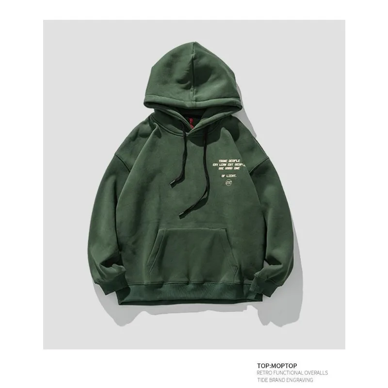 Felpa con cappuccio autunno e inverno verde giapponese da donna alla moda più velluto con cappuccio da coppia indossa un top da uomo spesso