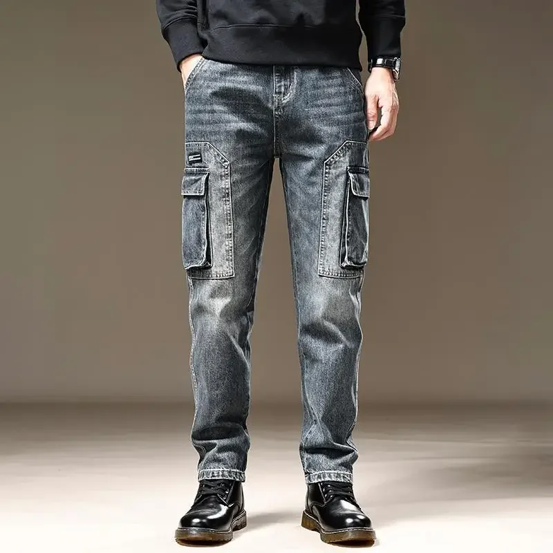 

Trousers Male Cowboy Pants Hip Hop Men's Jeans with Pockets Straight New Rock Kpop Grunge Y2k Designer Denim Stacked Original Xs