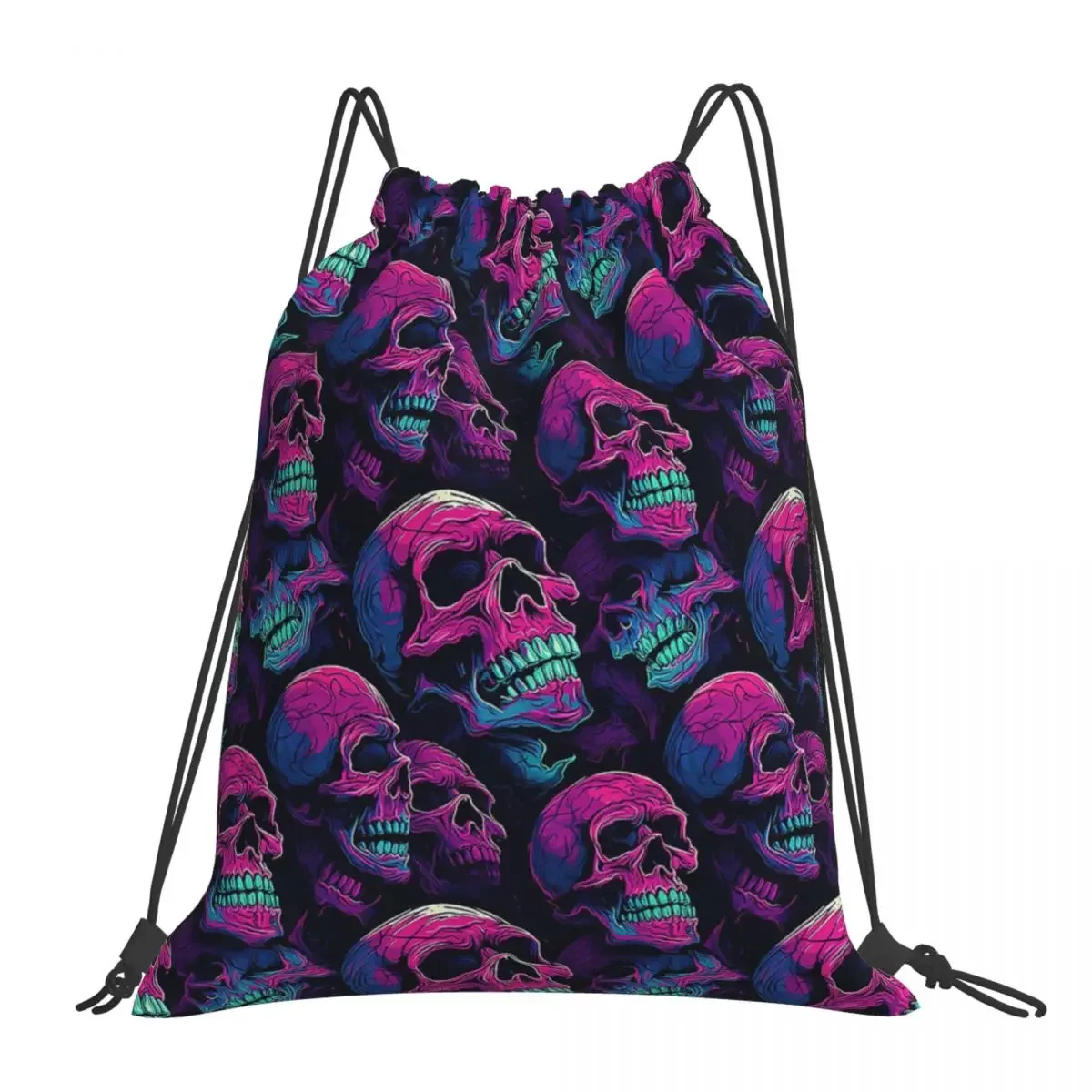 Mochila de calavera con flores, bolso portátil multifunción con cordón, bolsa deportiva de bolsillo para viaje y escuela