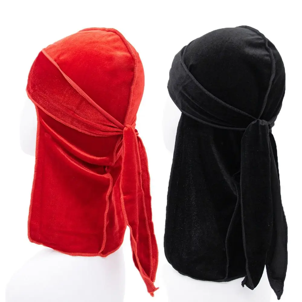 Durag Velvet Pirate Hat Bandana Long Tail Hip Hop Baby Turban Hijab Hood Pre-Tied Elastic Headwrap Children