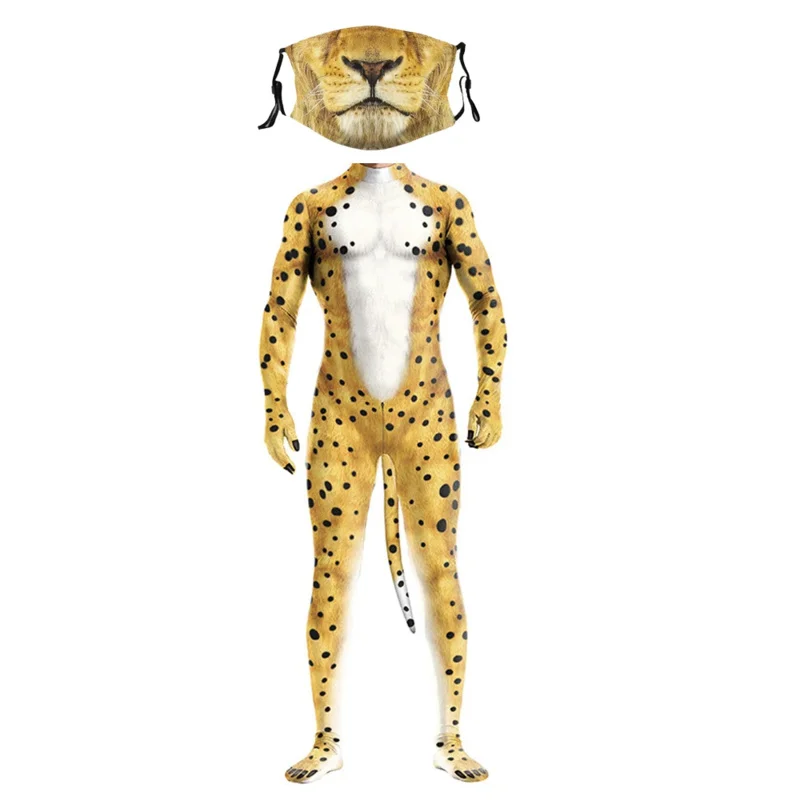 Qq38Sexy Bodysuits Cauda Mens Leopardo Cosplay Mulheres Sexo Gato Traje com Máscara Vaca Urso Vestir Para Festa de Halloween Animal C
