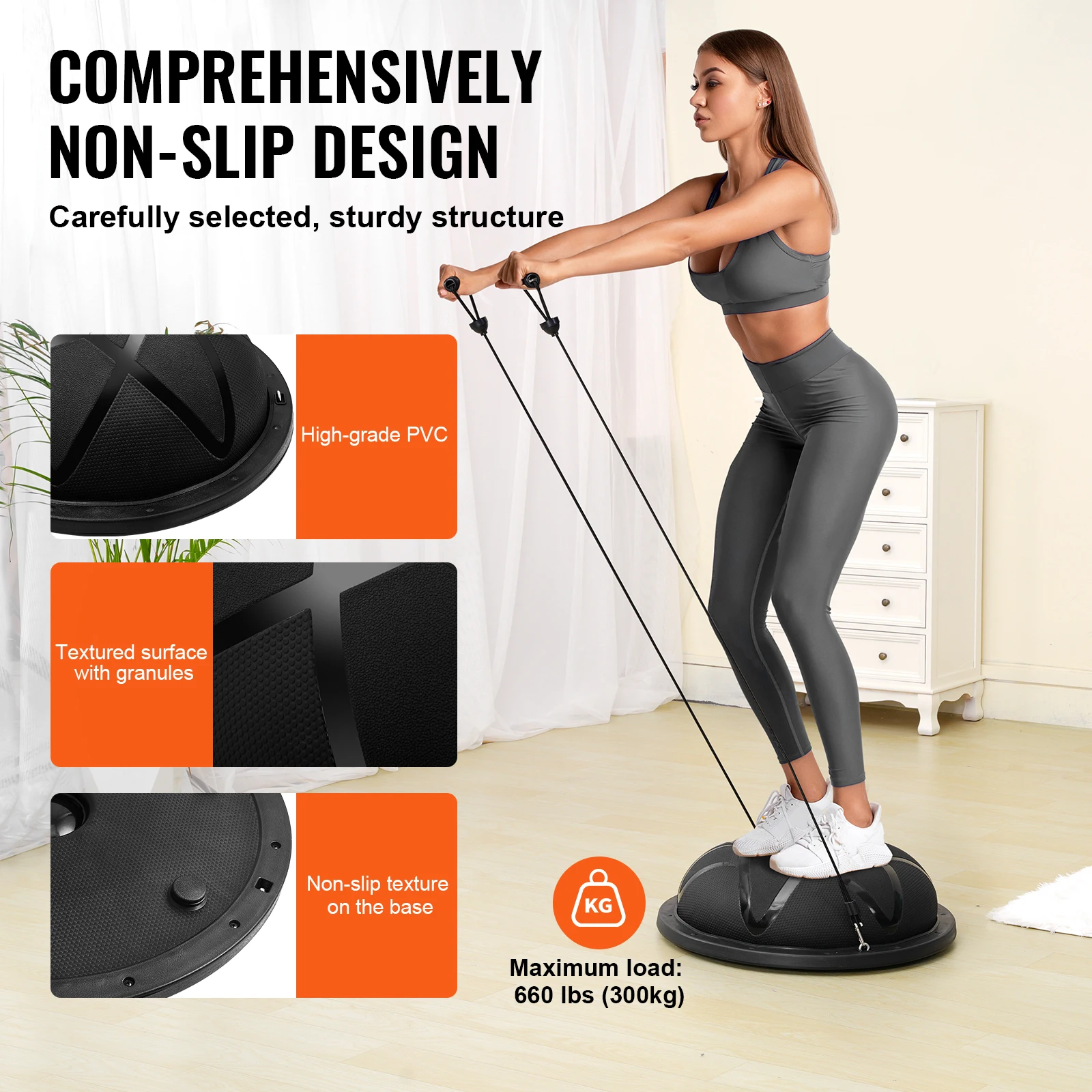 SucceBuy 23in Half Exercise Ball Trainer Balance Ball Trainer 660lbs Capacity Stability Yoga Ball for Home Gym Full Body Workout image 4