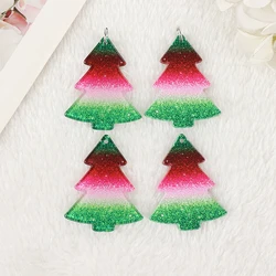 8Pcs Christmas Charms Acrylic Gradient Color Tree Jewelry Findings Necklace DIY Making